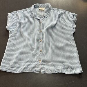 Flower and Feather blue white striped blouse sz L